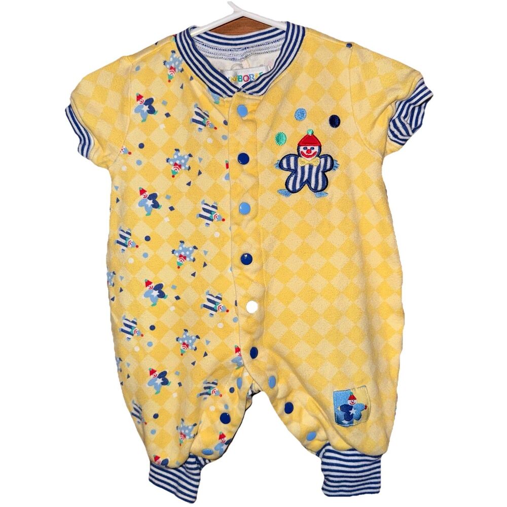 Vintage Gymboree 90s Rainbow Tag Yellow Romper Clowns Layette